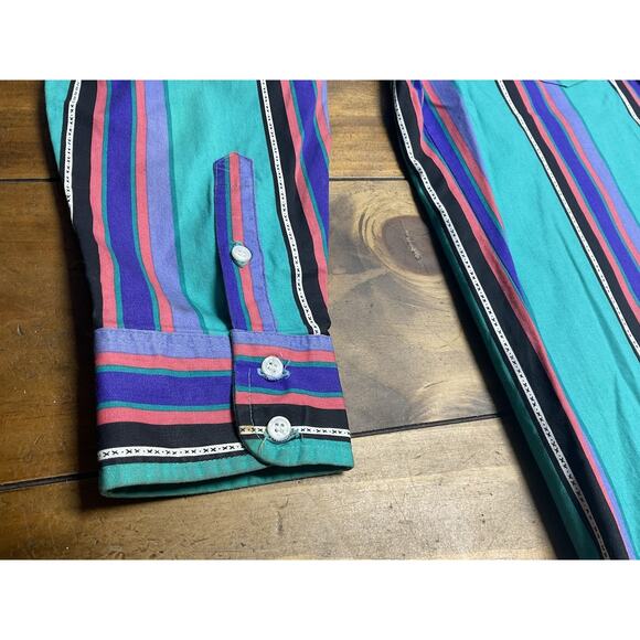 Vintage Wrangler Brushpopper Western Striped Button Up X-Long Tails 17x36 USA - Picture 3 of 15